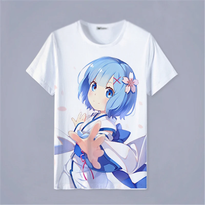 1pcs Anime Re:Life in A Different World from Zero Ram Rem Printed Unisex Short Sleeve T-shirt Cosplay Costume Women Men Gift |
