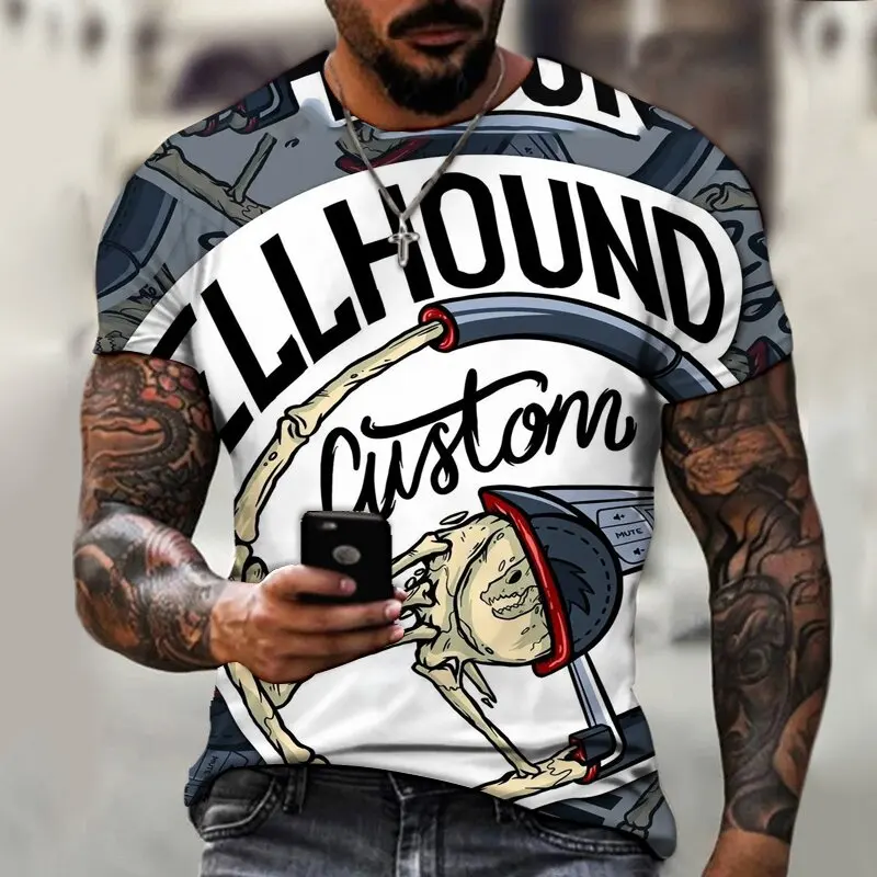 

Men's Round neck polyester T-shirt, fashion casual shirt, European and American style, Harajuku 3D design, large size