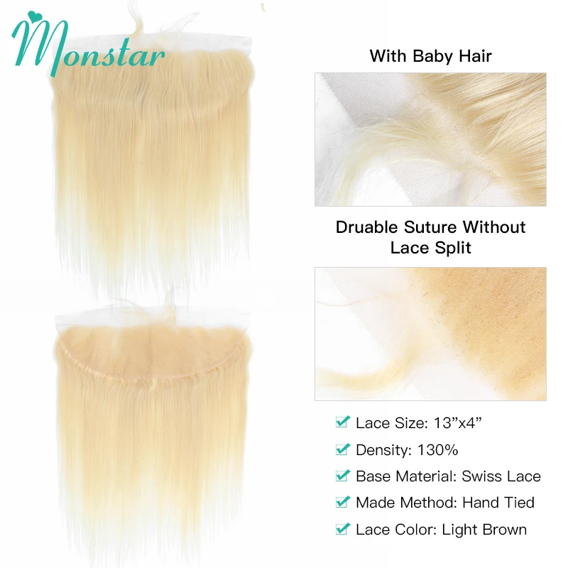 Monstar 613 блонд цветные перуанские волосы пряди с закрытием Remy прямые человеческие