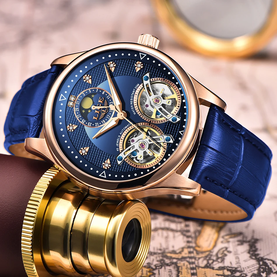 2020 LIGE новые мужские часы автоматические механические Tourbillon высококачественные