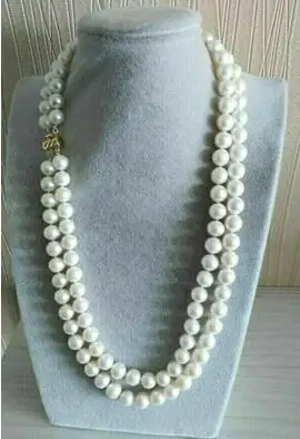 

DOUBLE STRANDS AAA 9-10mm South Sea White Pearl Necklace 14kgp Gold Clasp