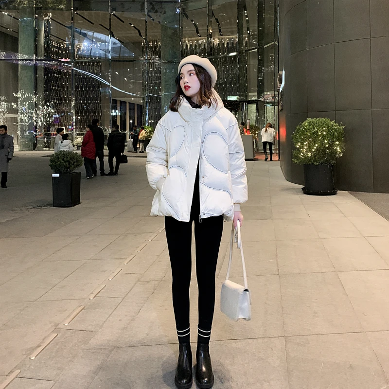 2022 Winter New Fashion Women White Duck Down Coat Female Solid Short Puffer Jacket Thicken Warm Ladies Hooded Oversize Outwear