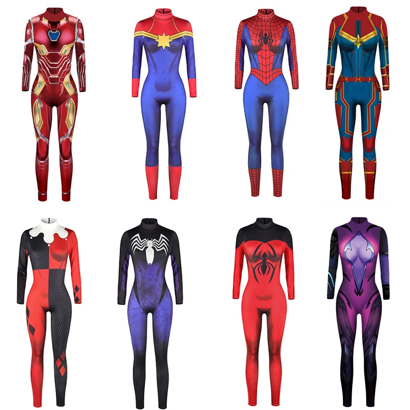 3D Adult Cosplay Bodysuit Comic Movie Costume Spider Iron Women Printing Skinny Long Sleeve Jumpsuit Slim Casual Pants