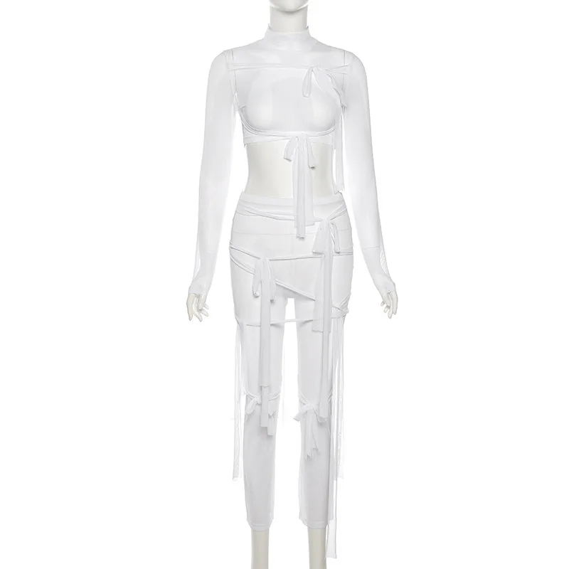 ANJAMANOR пикантные прозрачные сетчатые ленты Комплект из двух предметов со штанами