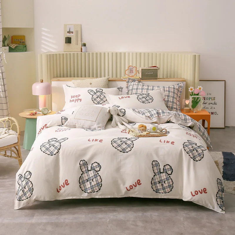 

Комплект постельного белья с принтом кроликов мода двойной дизайн узор кожи друг из хлопчатобумажной ткани, пододеяльник, простынь и навол...