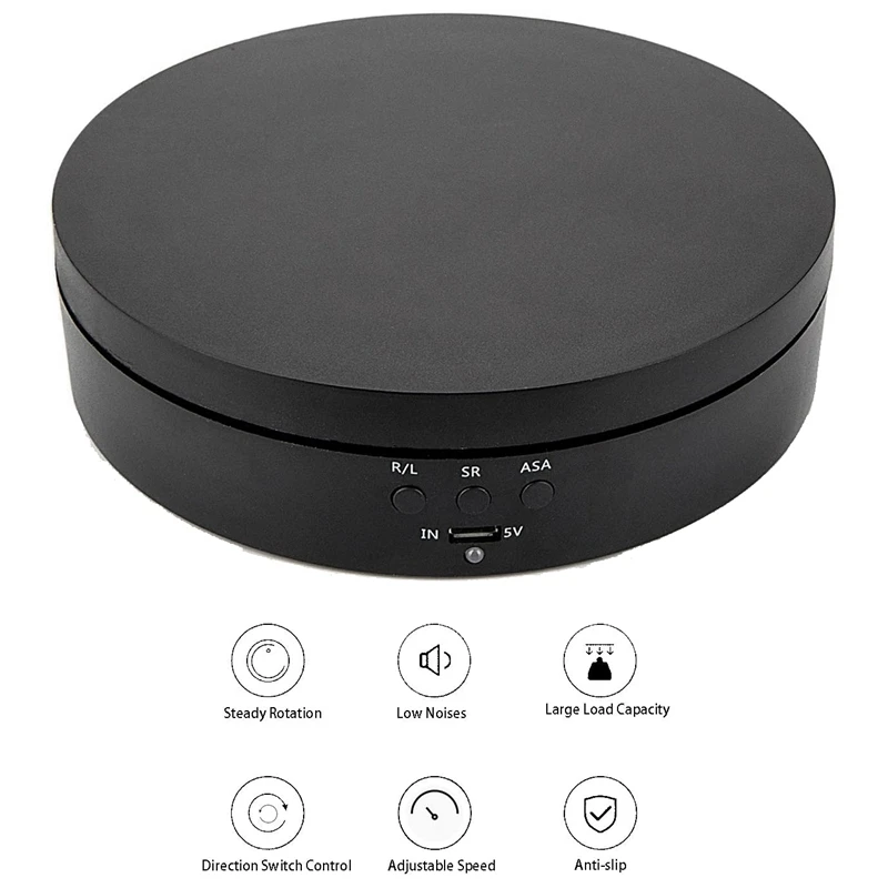 

Black Rechargeable Turntable Display Stand, 360 degree Rotation Speed/Angle Adjustable for Photography/Jewelry Display