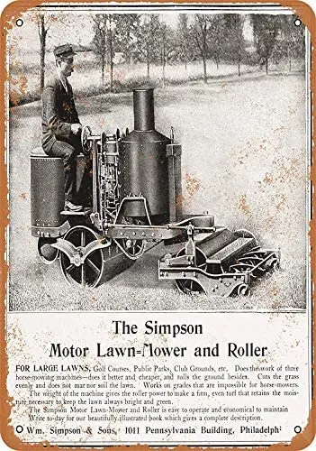 

Metal Sign - Vintage Look 1906 Simpson Riding Lawn Mowers 8 x 12 Inches