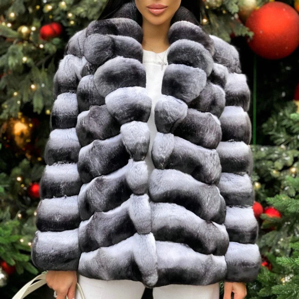 Women Natural Rex Rabbit Fur Coat 2021 Winter New Whole Skin Genuine Rex Rabbit Fur Jacket Turn-down Collar Warm Fur Overcoats