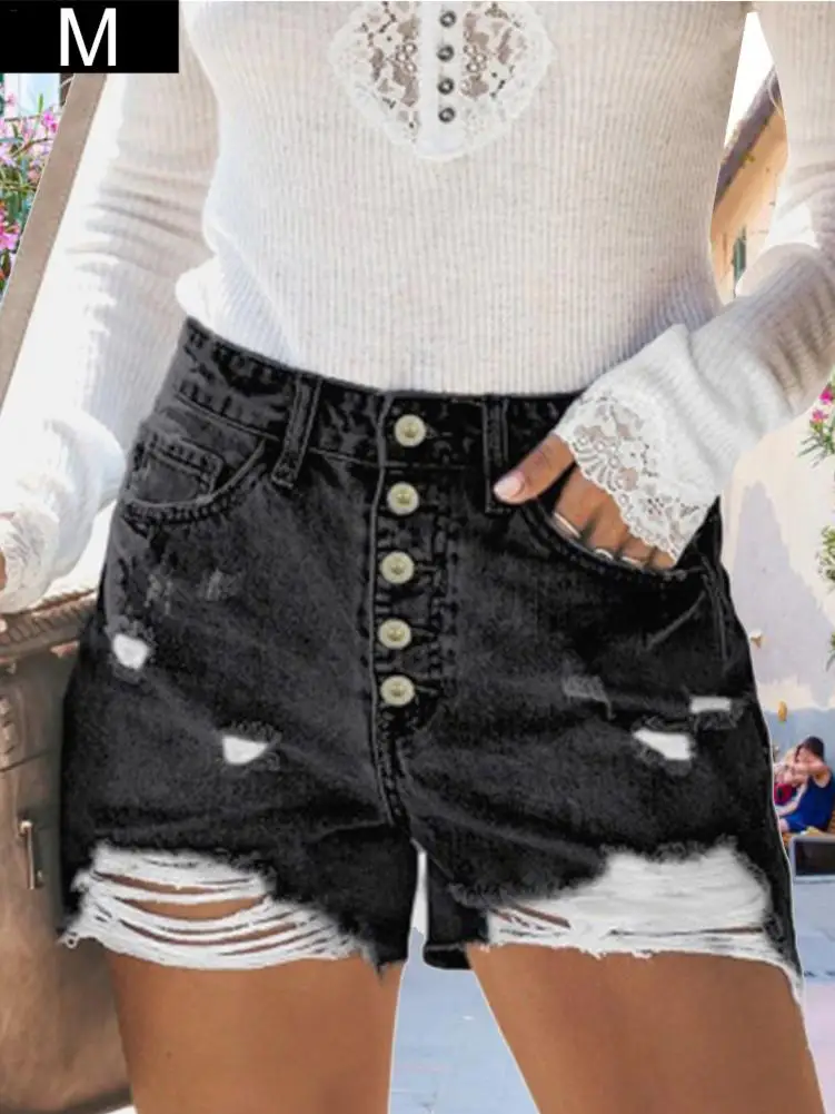 

Hot Super High Waist Women's Ripped Denim Shorts Casual Loose Fashion Jeans High Waist Shorts Patchwork Street Wear