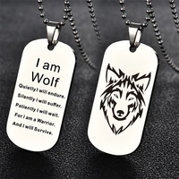 fashion domineering men stainless steel army tag choker double sided wolf lettering pendant silver plated dog tag necklace jewel