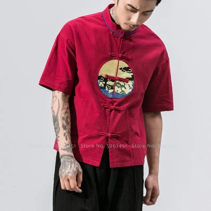 Традиционный китайский костюм Тан летние топы с короткими рукавами футболка