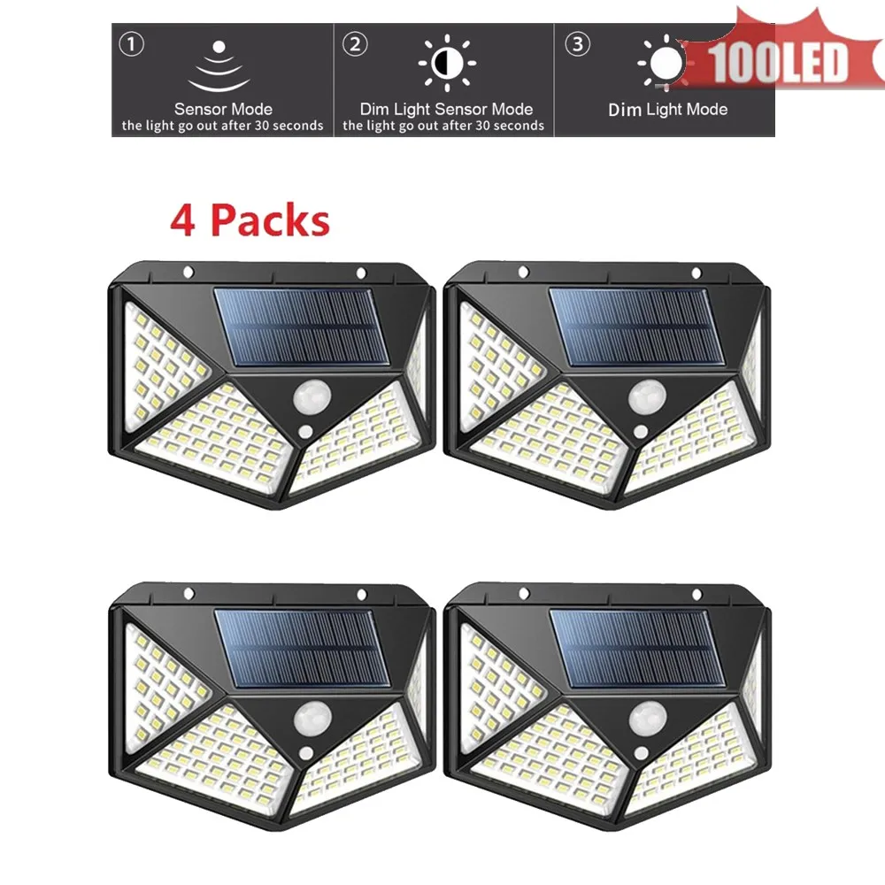 

100 Светодиодная лампа на солнечной батарее, светодиодный светильник с пассивным ИК датчиком движения, лампа на солнечной батарее, декоратив...