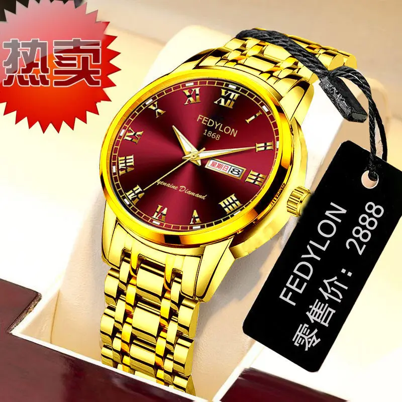 

Chinese Red Automatic Mechanical Watch Double Calendar Luminous Waterproof Fashion Watch Men mens fashion watches