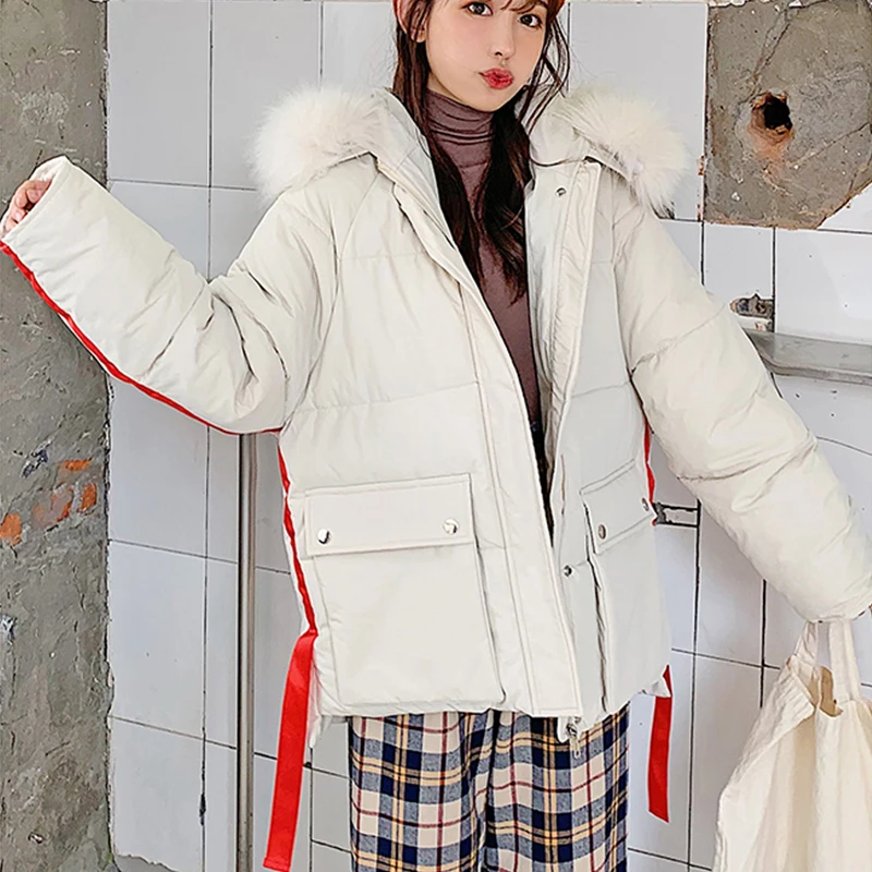 2019 New Autumn Winter Women Hooded Short Down cotton jacket Female Padded Fur Collar Casual Cotton coat cc778 | Женская одежда