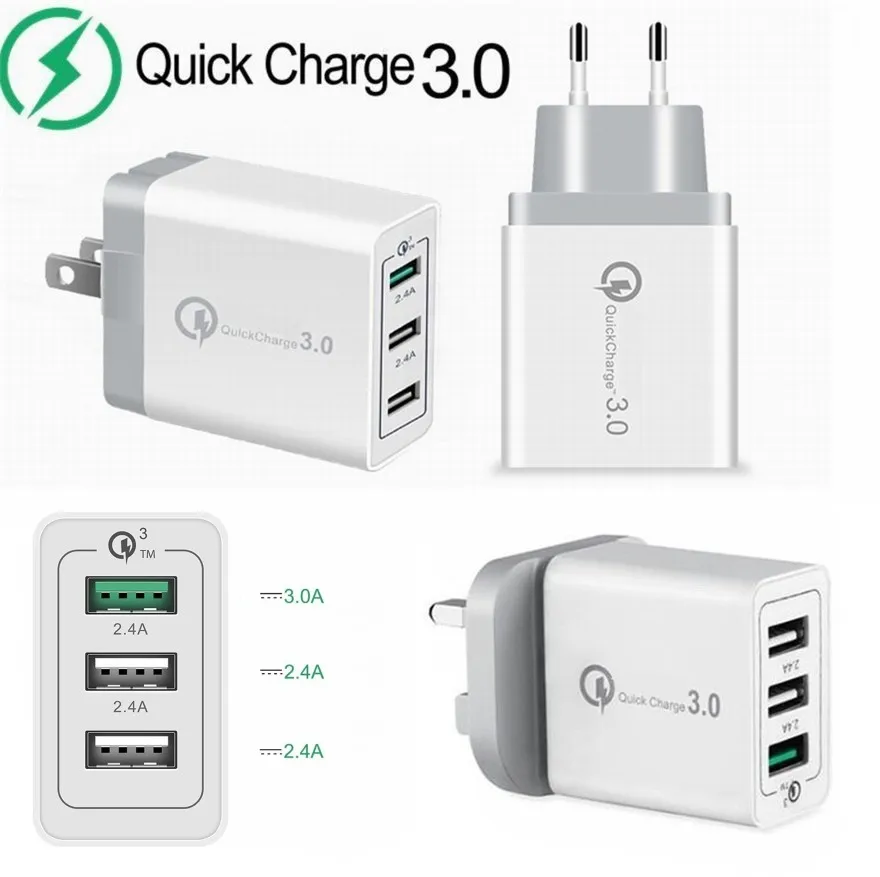 Высокое качество US plug складной 3 порта QC3.0 быстрое зарядное устройство QC 0 30 Вт USB