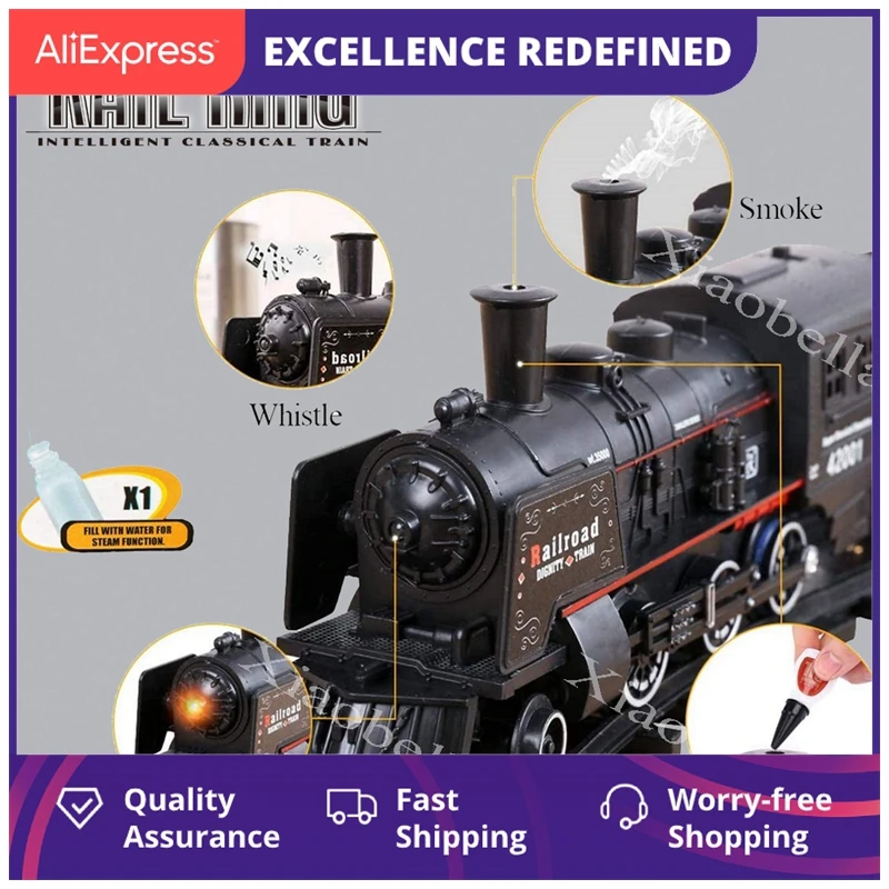 

Классический грузовой поезд B/O, железнодорожный паровоз для пассажиров, водный паровоз, игрушечный набор с имитацией дыма, Электрический по...