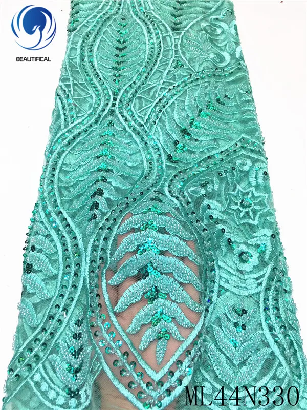 

Beautifical nigerian lace fabrics tulle lace fabric with sequins 2020 New arrival Handmade beaded lace fabric african ML44N330