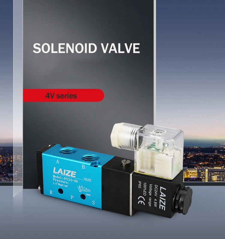 

4V210-08 1/4" DC 24V AC110V/220V 2 Position 5 Way Solenoid Valve Pneumatic Electric Solenoid Valve BSP Air Aluminum