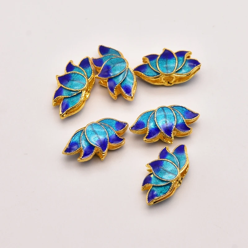 

2 Pcs/Lot 18mm*9mm Cloisonne Lotus Shape Double-Sided Beads Loose Beads Wholesale Jewelry Handmade Accessory Wholesale JA0303