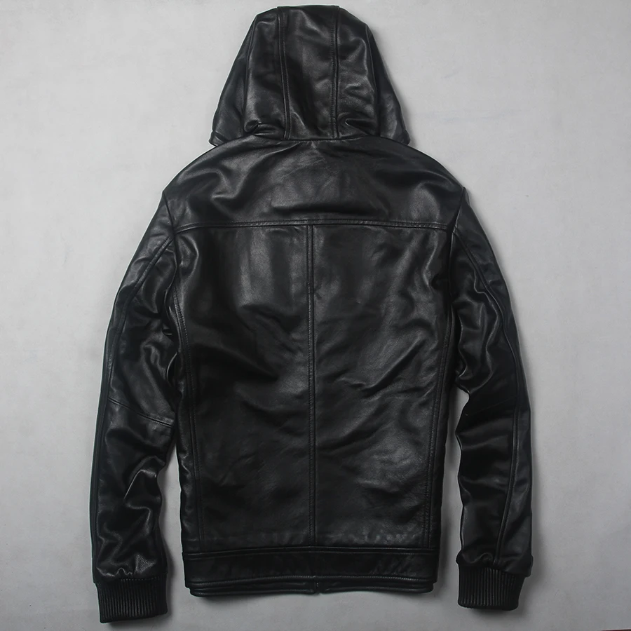 

Мужская приталенная куртка из натуральной кожи, черная куртка из овечьей кожи с шляпой, осень 2021