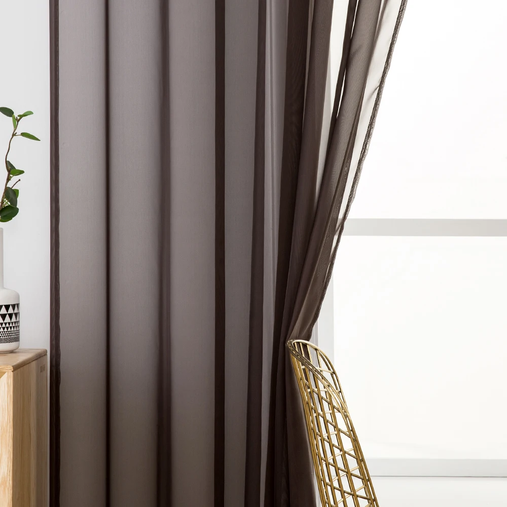 Coffee Sheer Curtains For Living Room Window Tulle Bedroom Modern Solid Yarn Voile Drapes Kitchen Screening Treatment | Дом и сад