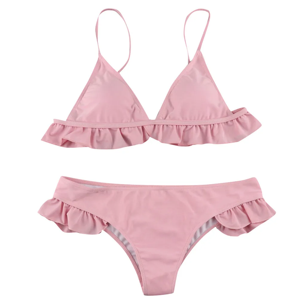 

Women Padded Push-up Bra Bikini Set Ruffles Swimsuit Low Waist Bathing Suit Swim Push-up Padded Bra Bandage Bikini Set Sexy