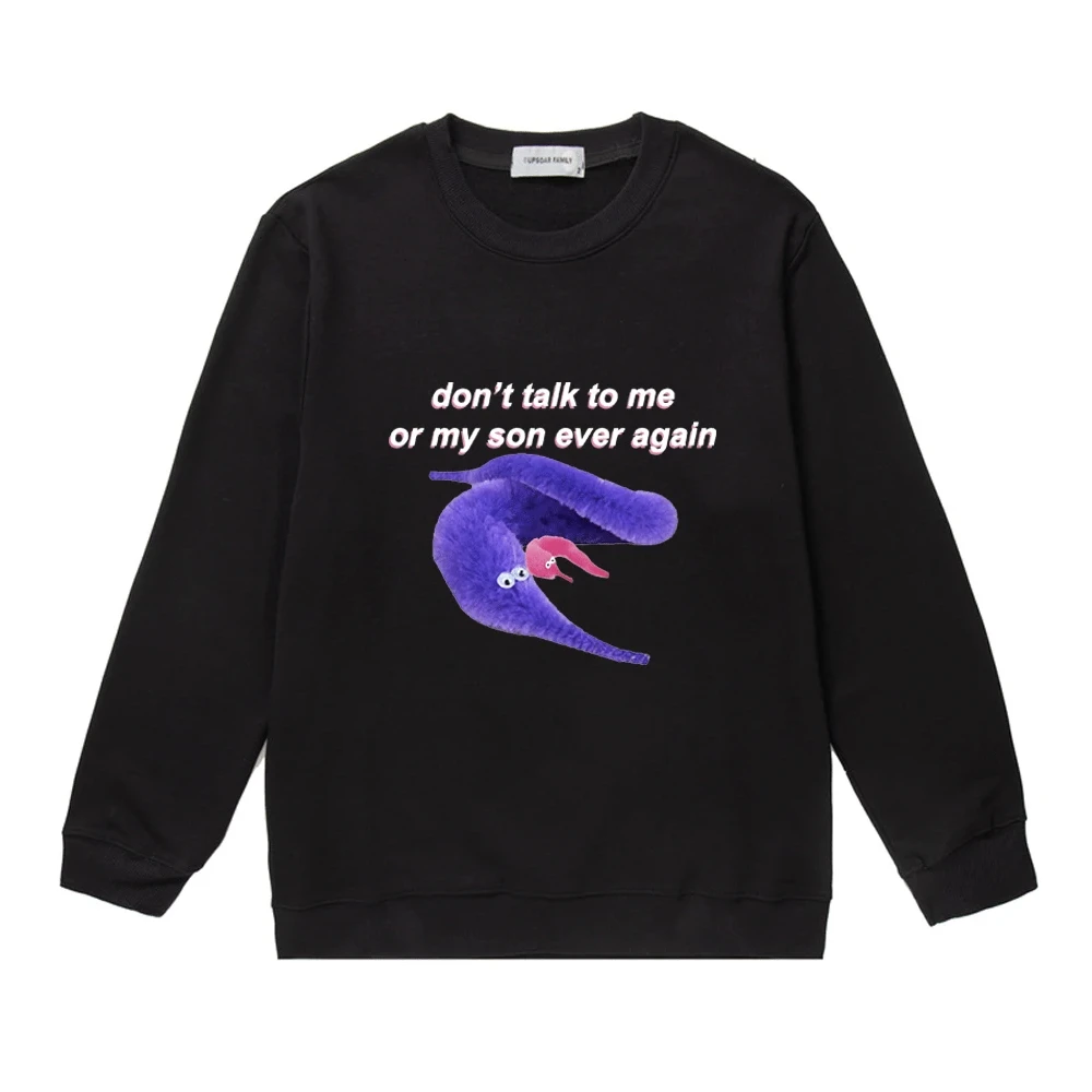 

Cartoon Print Sweatshirt Men Don't Talk To Me or My Son Ever Again Cute Pattern Crew Neck Pullover Winter Polar Fleece Sweater