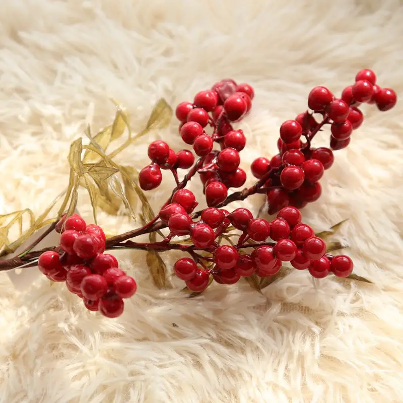 

39CM Artificial Flower Foam Berry Bean Christmas Red Dried Branch Fake Flower DIY Decoration Home Decor Bouquet Garden Party