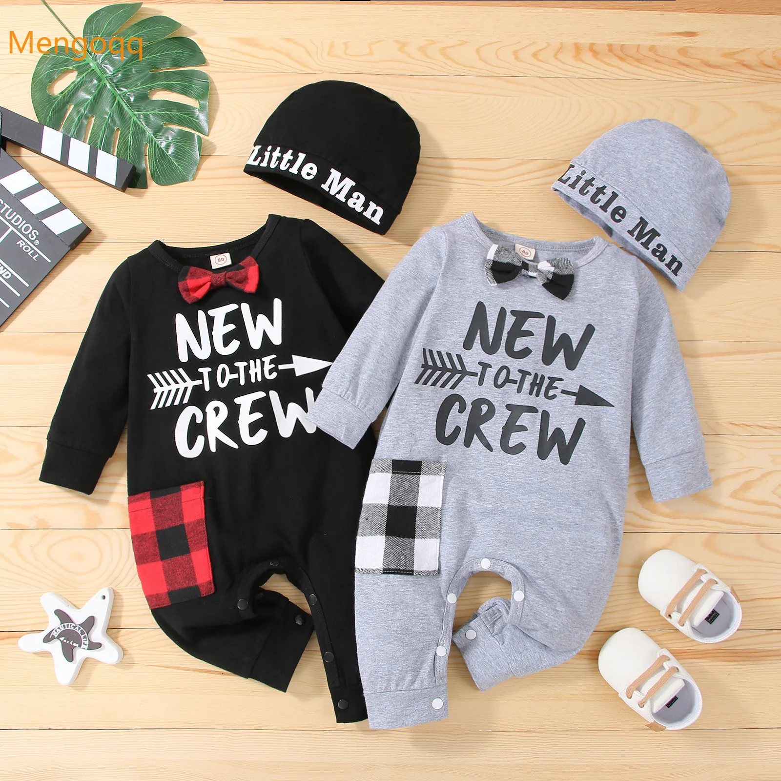 

Newborn Baby Boys Autumn Full Sleeve Letter Patchwork Outfits Jumpsuit+hat Infant Kids Casual Clothes Romper 0-9M