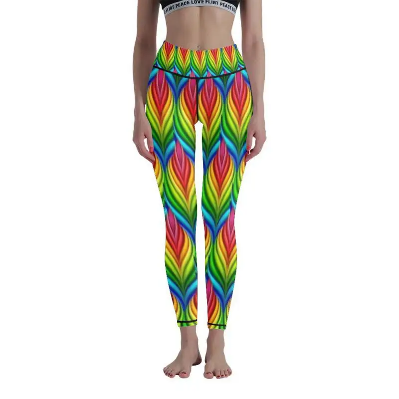 

Digital printed peacock tail fitness sports and ankle pants tight-fitting high-waist leggings women