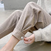 casual high waist thickened womens harem pants 2022 winter loose and warm woolen womens trousers student feet button style h61