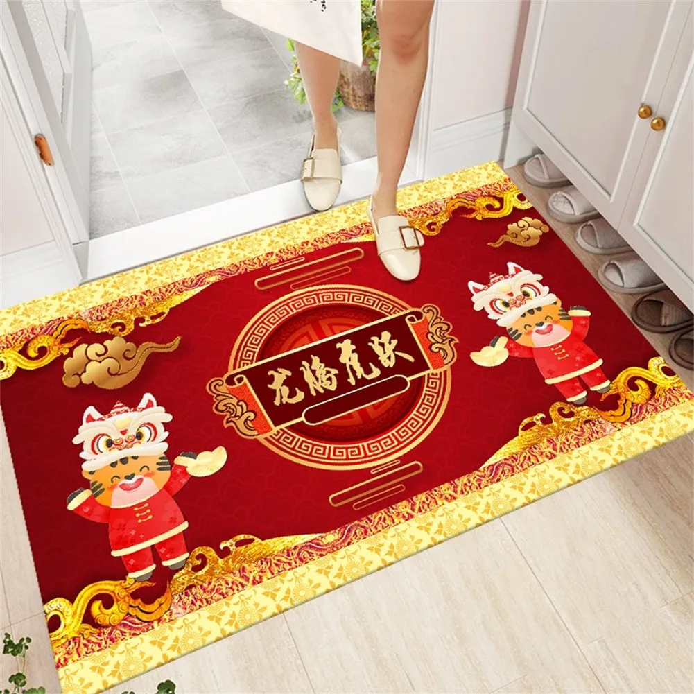 

2022 Spring Festival Bathroom Floor Mat New Year Printed Floor Mat Flannel Soft Home Doormat Absorbent Foot Mat Carpet 40x60cm