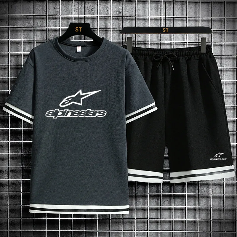 

2021 new Alpinestars car LOGO men's short-sleeved hot sale printed T-shirt sports and leisure suit short summer 2-piece set