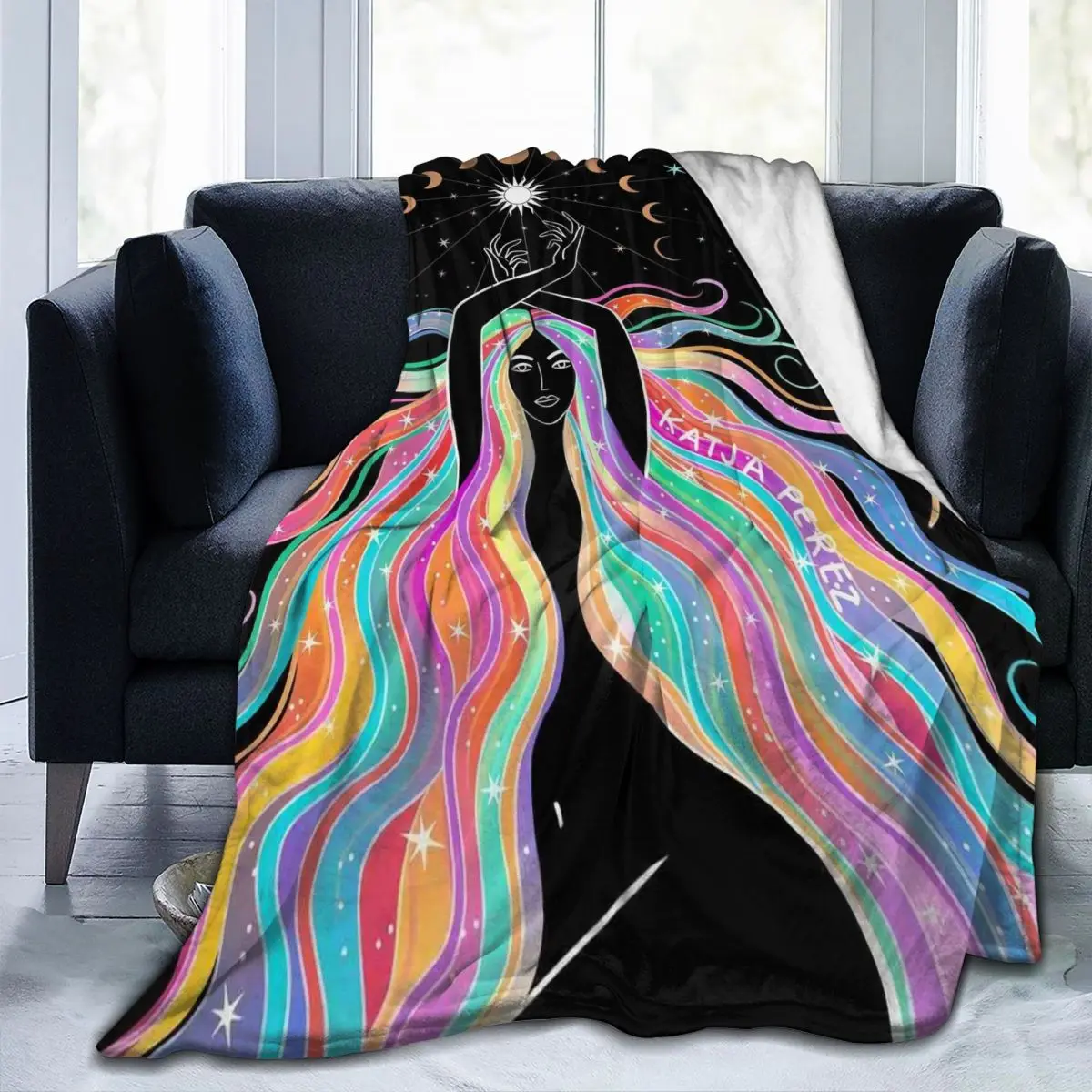 

Индийское одеяло Moon Phase Girl с рисунком мандалы, теплое портативное Флисовое одеяло с принтом, для постельных принадлежностей, спальни