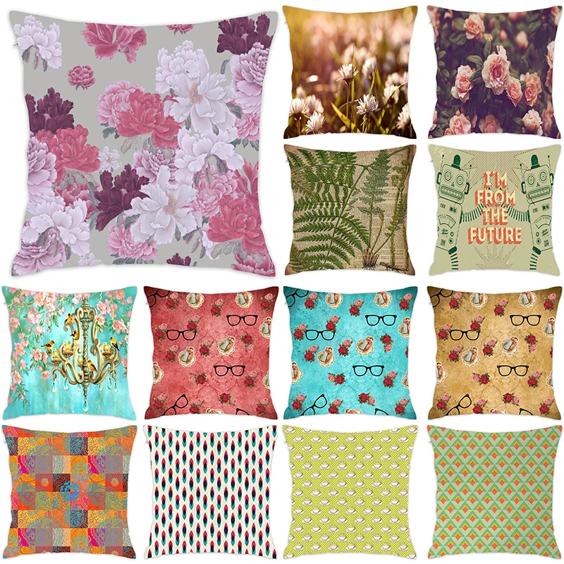 

[Douladou] Vintage Rose Pillow Case Polyester Decorative Pillowcase Pink Couch Sofa Throw Pillow Case 45x45CM
