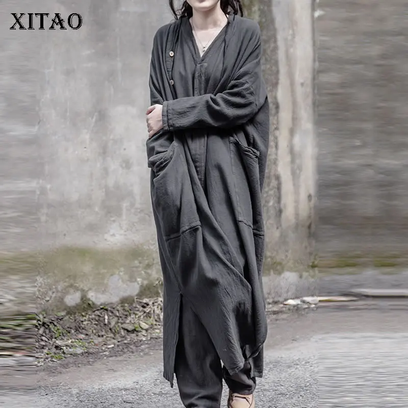 XITAO винтажный хлопковый льняной плащ большого размера женское модное свободное