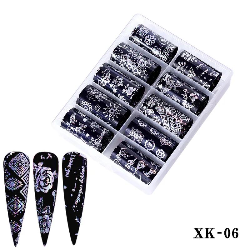 XK-06 10 шт./кор. лазерный 3D фон для ногтей градиент "Звездное небо" Леопард Бумага цветок кружева Стикеры Маникюр обертывания Лайк для дизайна ногтей Декор - Цвет: XK-06