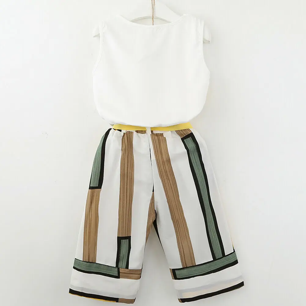 Детская летняя модная одежда для девочек Футболка с геометрическим рисунком топ