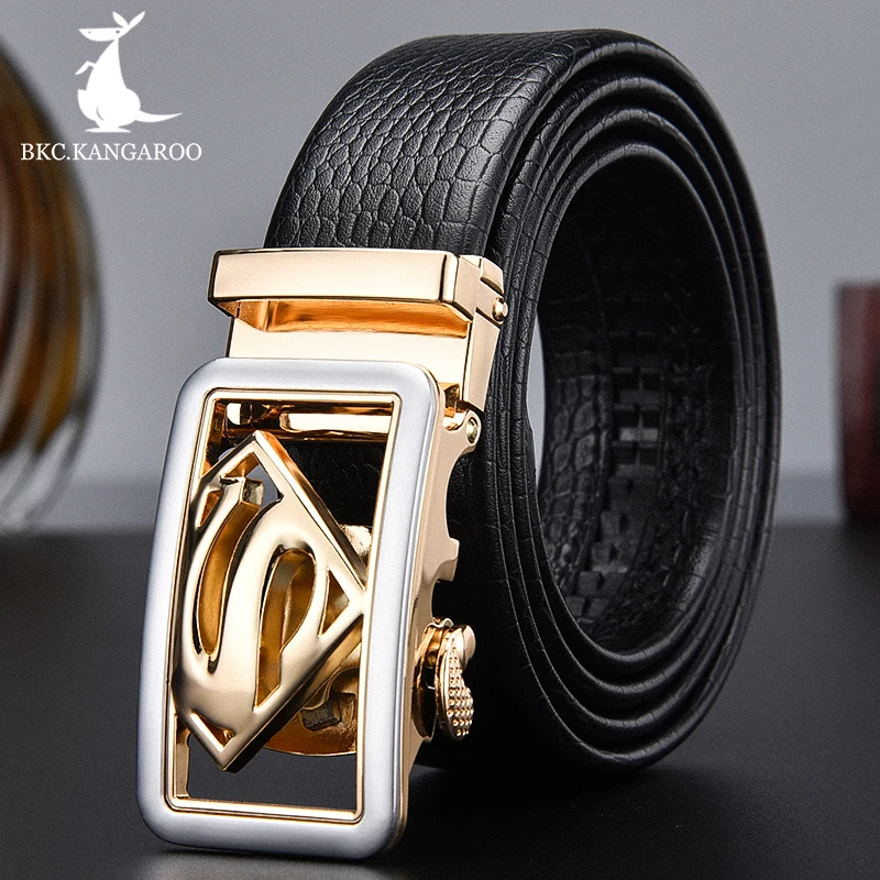 BKC. Мужские ремни кенгуру Роскошный дизайнерский брендовый мужской ремень из