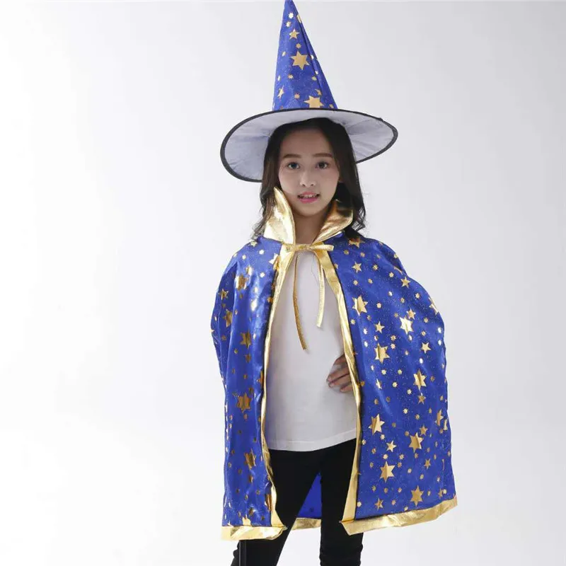 Плащ детский карнавальный волшебника с шапочкой костюмы ведьм на Хеллоуин |