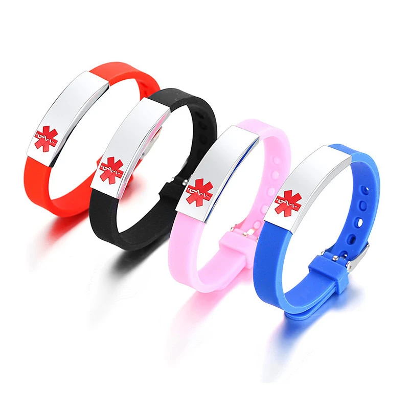 Free Custom Medical Alert ID Bracelets Engraving Disease Name ICE Info Adjustable Silicone Bangle For Women Man Sport Jewelry | Украшения и