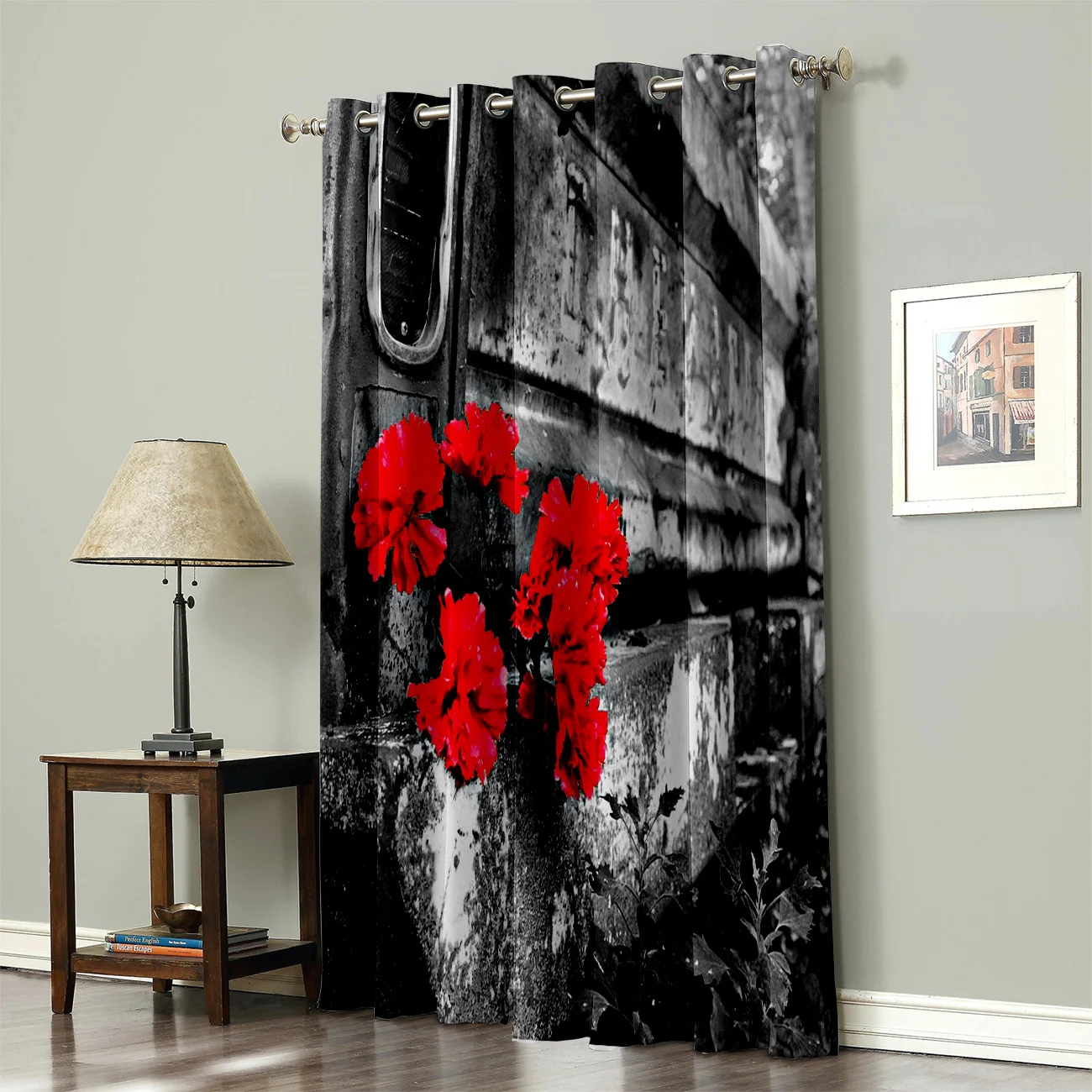 Красные цветы на пестрых металлоломе цветочные ткани дети оконные обработки