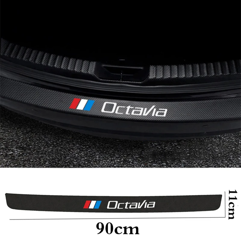 

For Skoda OCTAVIA 2 3 A7 VRS Car rear bumper leather decals carbon fiber protector car trunk protection plate film accessories