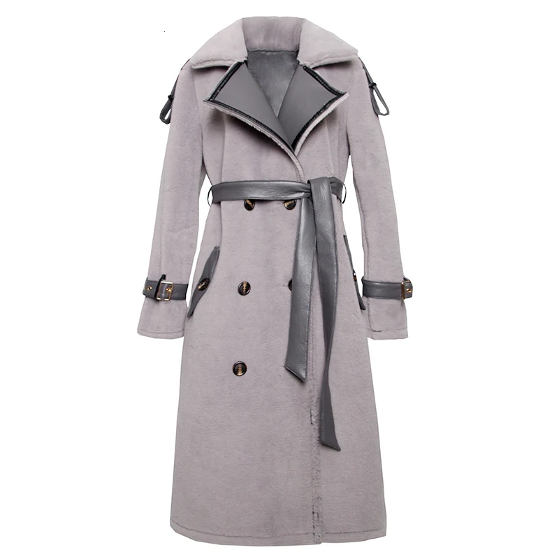 LANMREM новинка 2019 зимнее пальто из овечьего меха с воротником-стойкой длинное белое