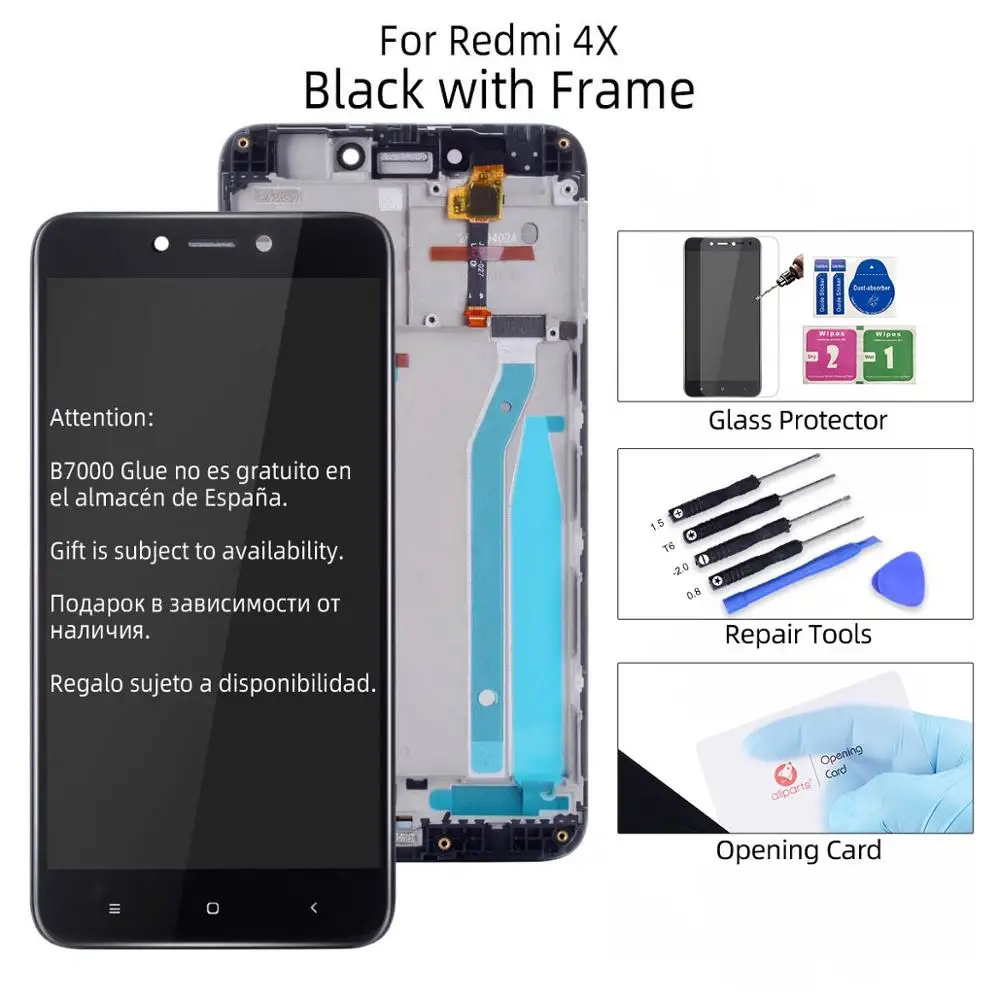 Дисплей для For Xiaomi Redmi 4X 4A LCD в сборе с тачскрином на рамке 5.0'' черный белый золото - Цвет: 4X Black with Frame