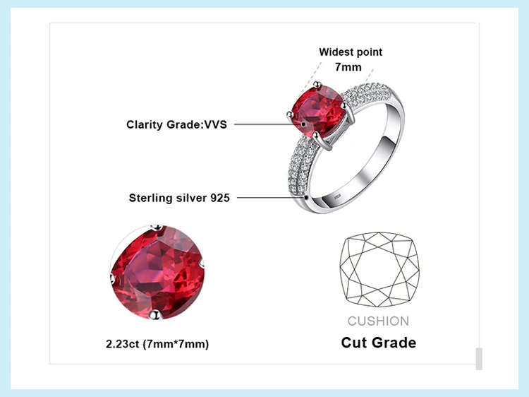 Jewelrypalace Подушки 2.6ct создан красный рубин Solitaire Обручение кольцо стерлингового серебра 925 продвижение Обручение обручальное кольцо