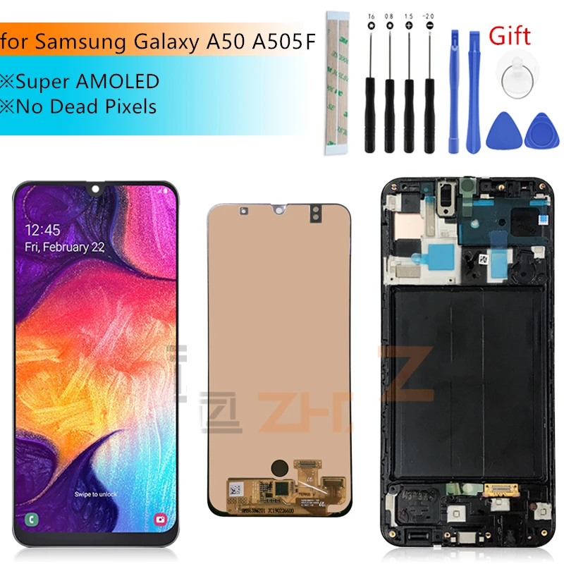 Для samsung Galaxy A50 lcd a505 кодирующий преобразователь сенсорного экрана в сборе с рамкой A505F/DS A505F A505FD A505A Запчасти для экрана
