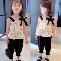 childrens sweet suit summer girl sling top leggings two piece suit childrens clothing