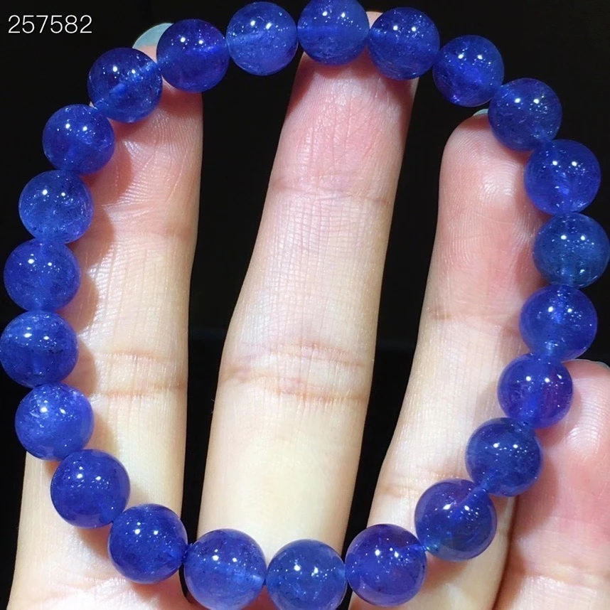 

Genuine Natural Blue Tanzanite Tanzania Women Gemstone Clear Round Beads Bracelet 8.3mm Stretch Crystal Rare AAAAA