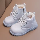 Ботинки мартинсы для маленьких девочек и мальчиков, Осень-зима 2021, детская зимняя обувь с хлопковой подкладкой, модные детские ботильоны белого и черного цветов